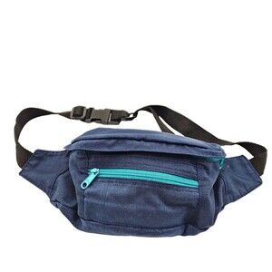 Vintage 80's Fanny Pack 2 Compartments Navy and Teal Retro